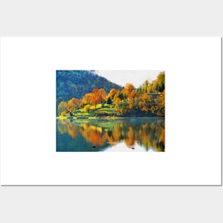 autumn lake Posters and Art